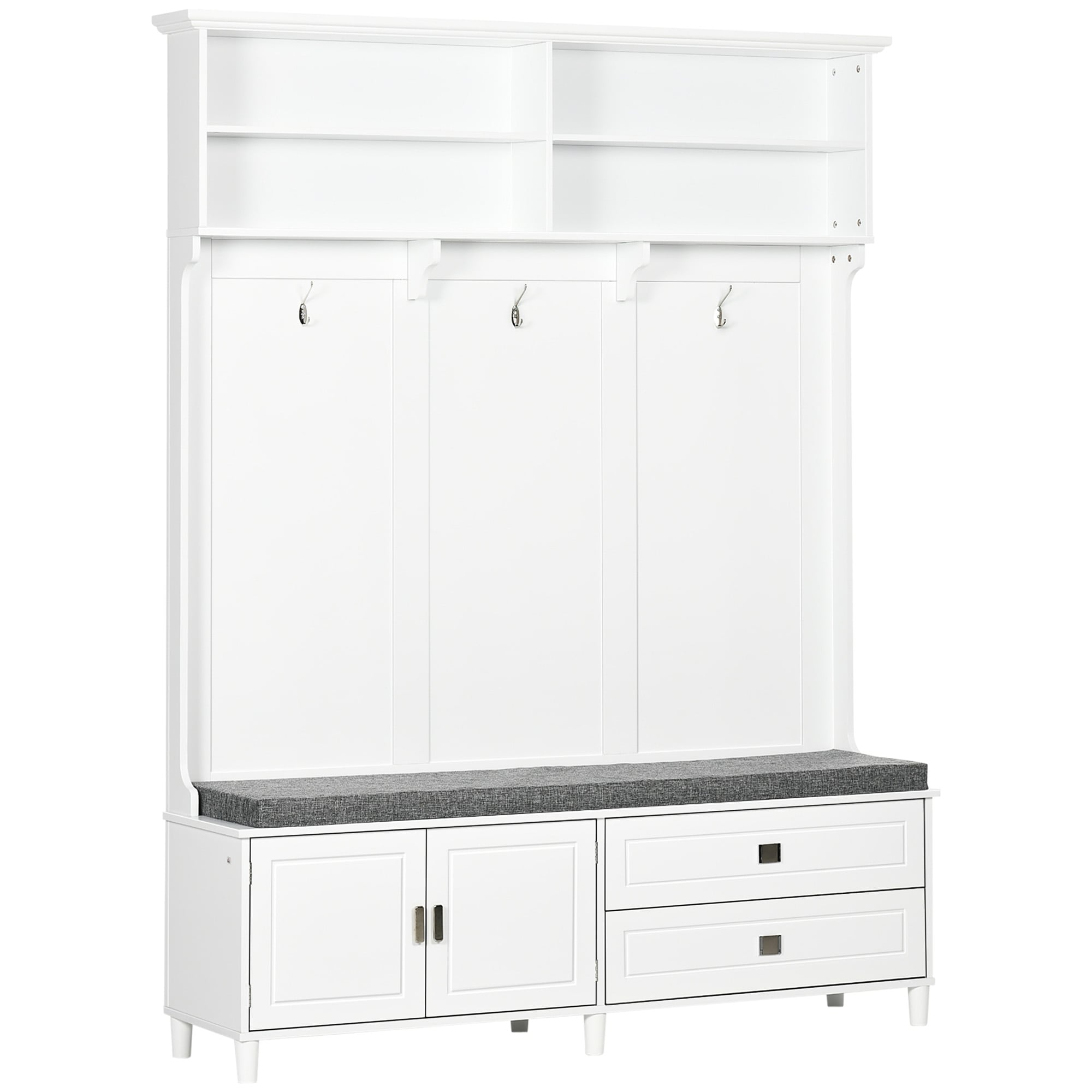 White Hall Tree With Bench And Storage Coat Rack Shelves Cabinet