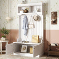 White Hall Tree With Storage Bench Shoe Bench For Entryway And Hallway Modern Coat Racks With Hooks