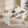 White Home Office Desk With Drawers 63 Inch Modern Executive Desk