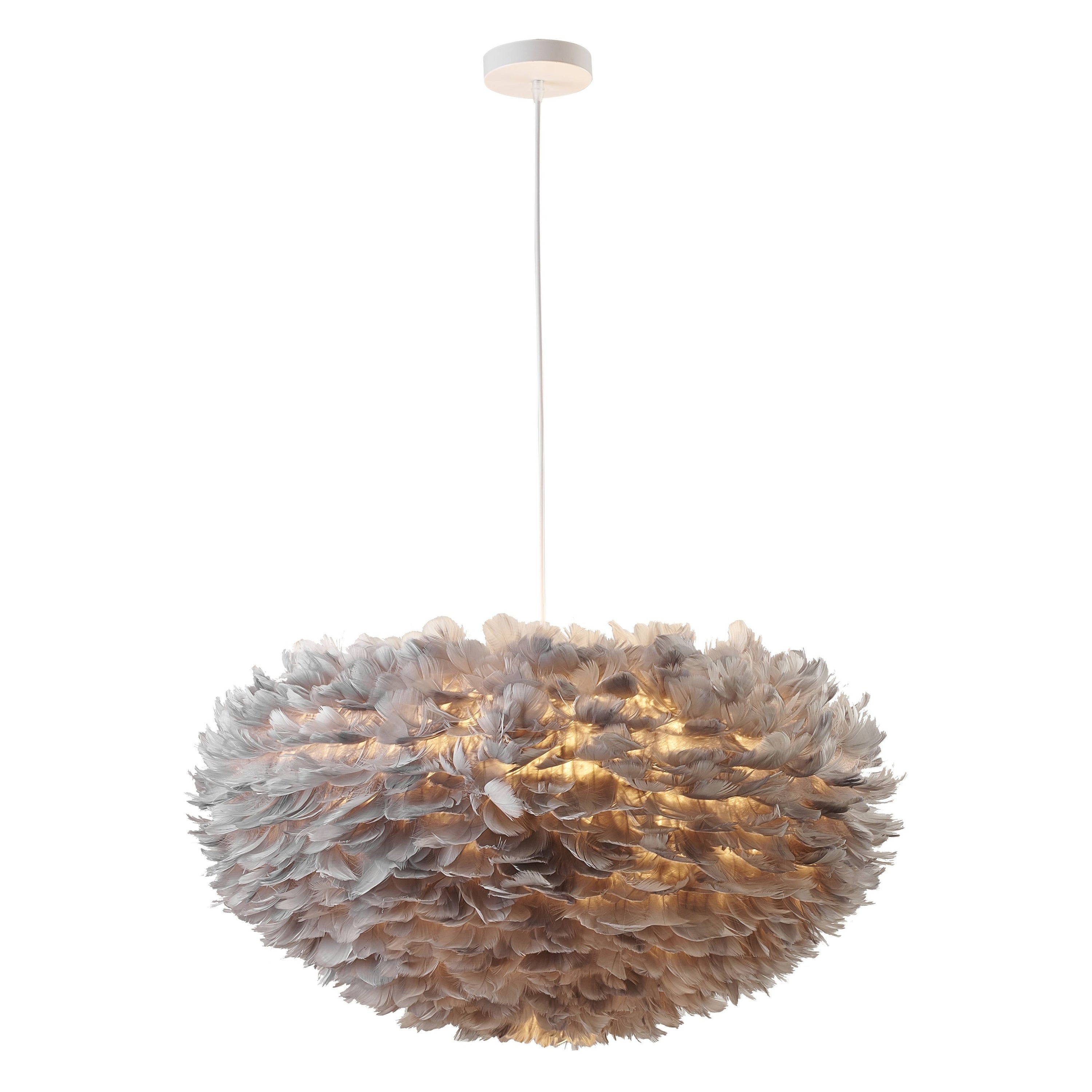 White Iron Ceiling Fixture With Grey Goose Feather