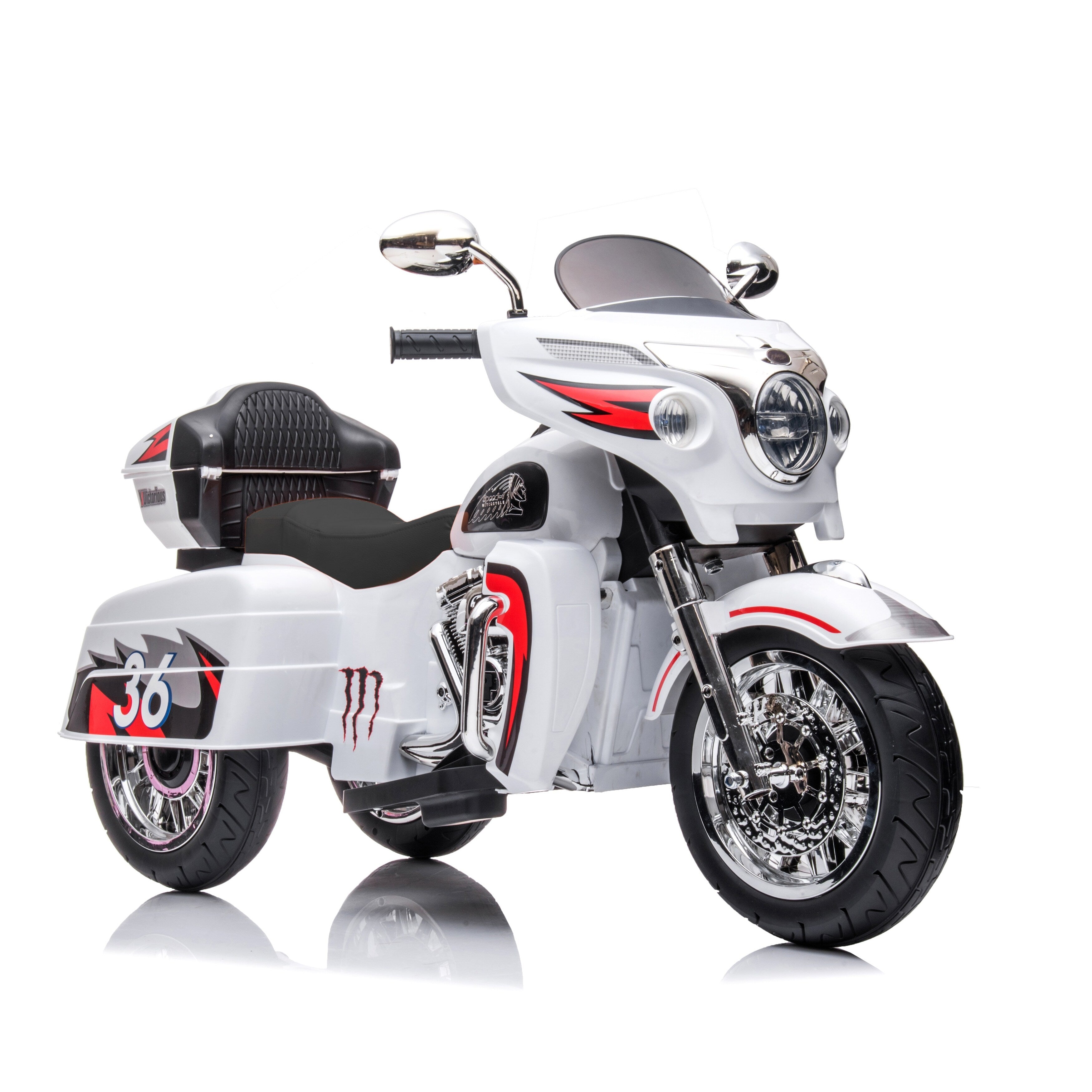 White Kids 3 Wheel Motorcycle With Dual Seats Ride On Motorcycle Electric Motorcycle With Led Headlight