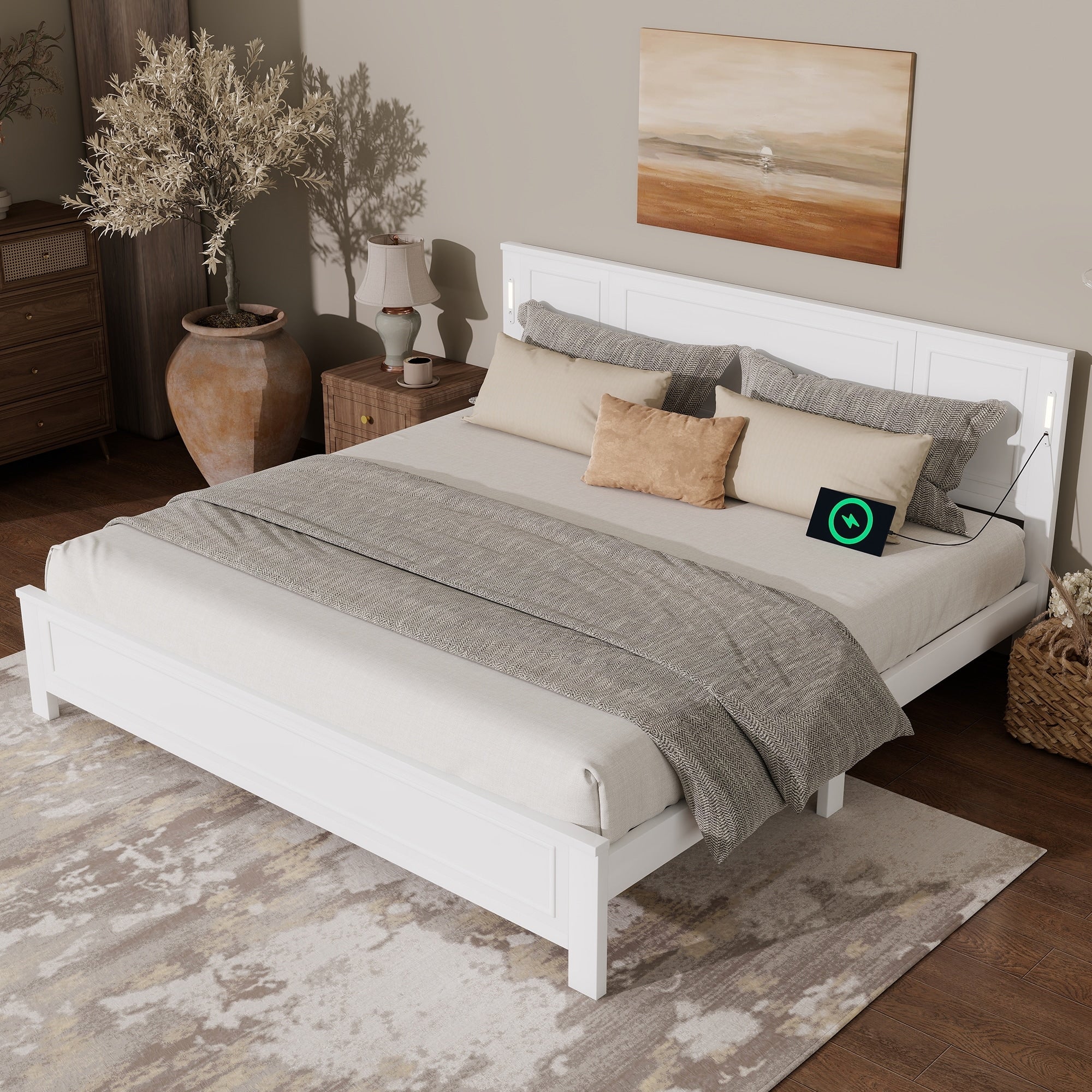 White King Size Platform Bed Frame With Headboard Footboard