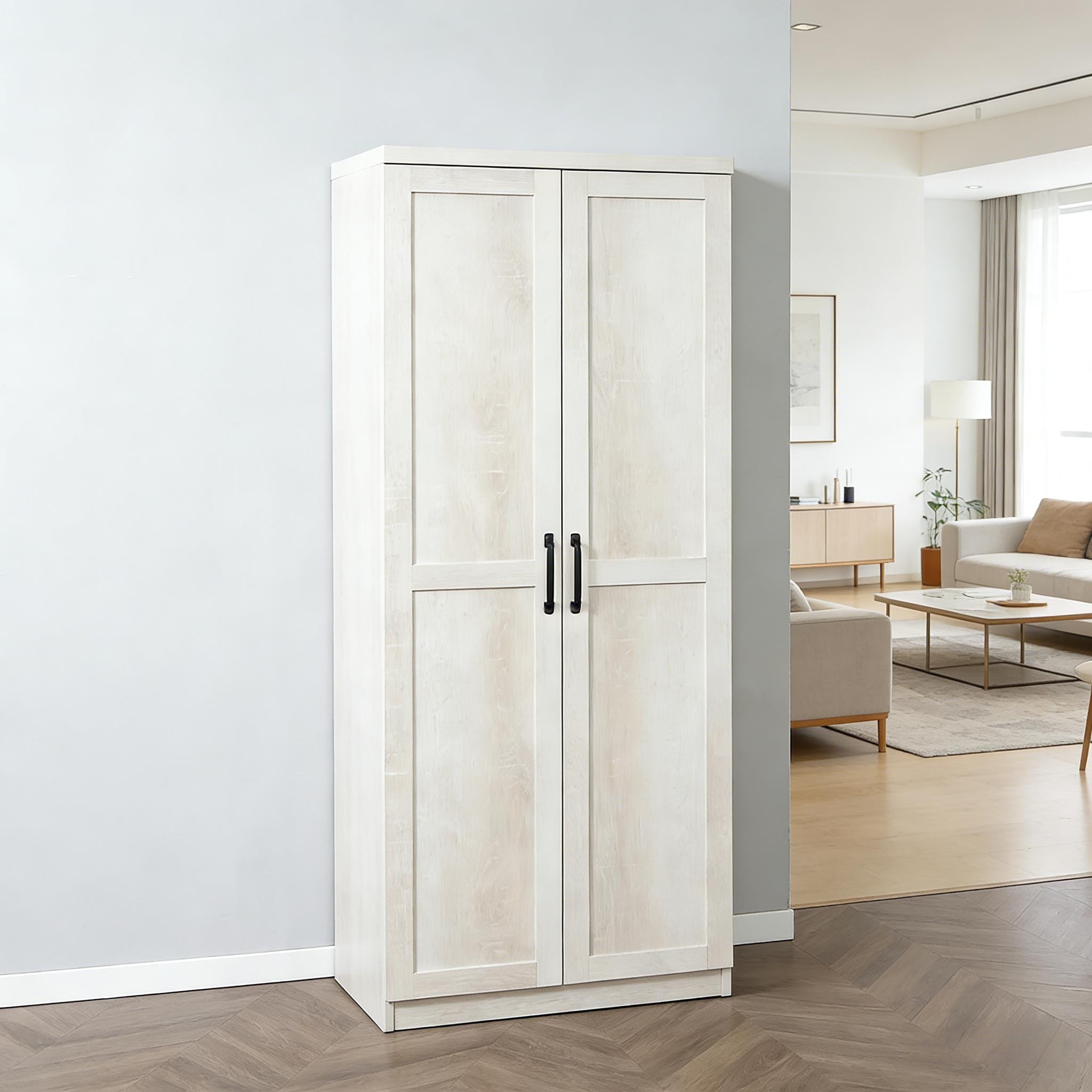 White Kitchen Cabinet Pantry Cabinet Storage Cabinet Cupboard Hallway Cabinet Coffee Cabinet With Adjustable Shelves