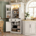 White Kitchen Pantry Cabinet Sideboard With Led Lights Corner Cabinet Base Cabinet With Drawer Adjustable Shelves