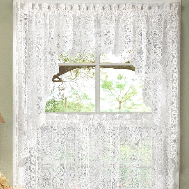 White Lace Luxurious Old World Style Kitchen Curtains Tiers Shade Or Valances