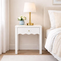 White Nightstand With Drawer Modern Bedside Table With Wavy Apron Design Compact End Table Small Side Table With Storage