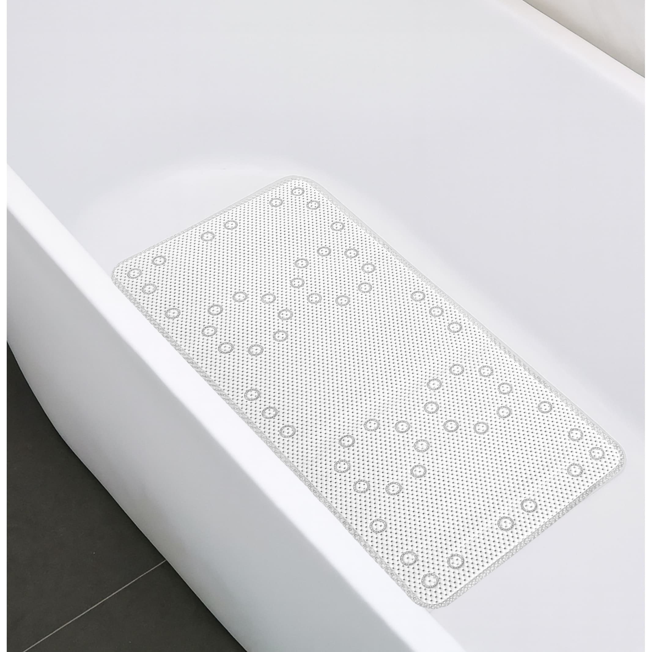 White Non Slip Foam Bathtub Shower Mat With Suction Cups 36 X 17