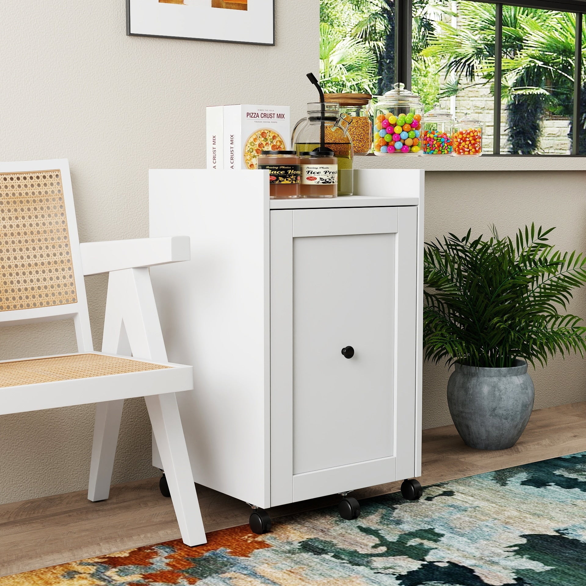 White Pantry Cabinet Side Cabinet Sideboard With Wheels Simple Snack Storage Rack Mobile Storage Cabinet