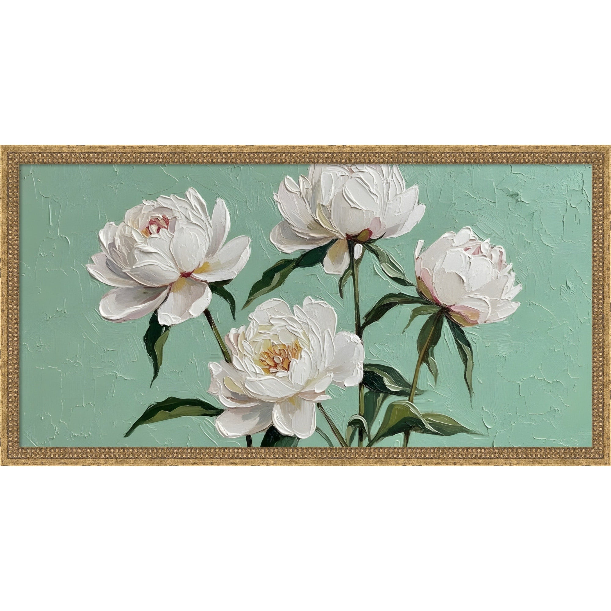 White Peony By Hugo Framed Mounted Canvas Wall Art Print