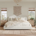 White Platform Bed Upholstered Bed Linen Fabric