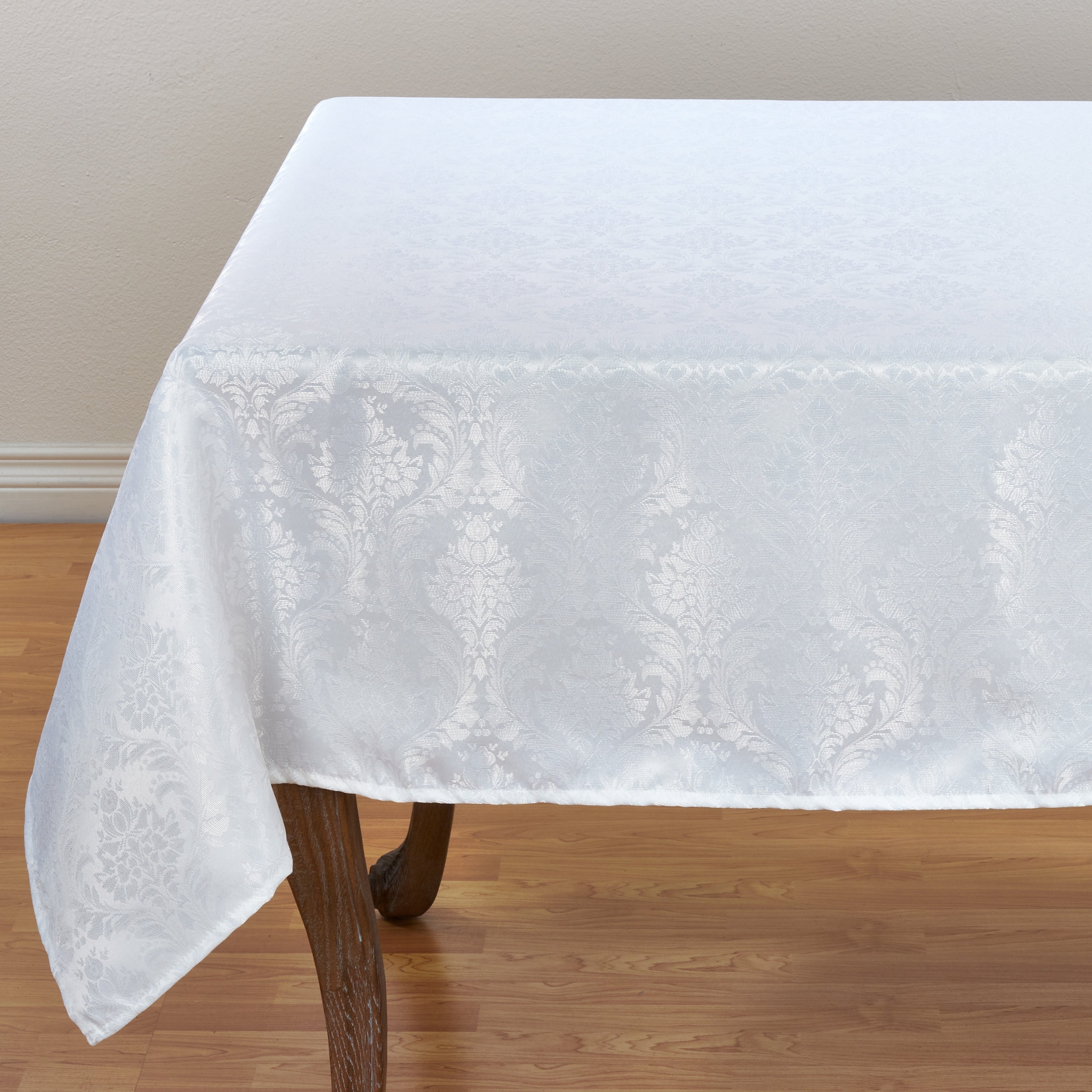 White Polyester Tablecloth With Subtle Damask Pattern