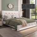 White Queen Size Bed Frame With Led Lights Upholstered Headboard