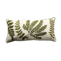 White Rectangle Cotton Pillow With Embroidered Green Ferns