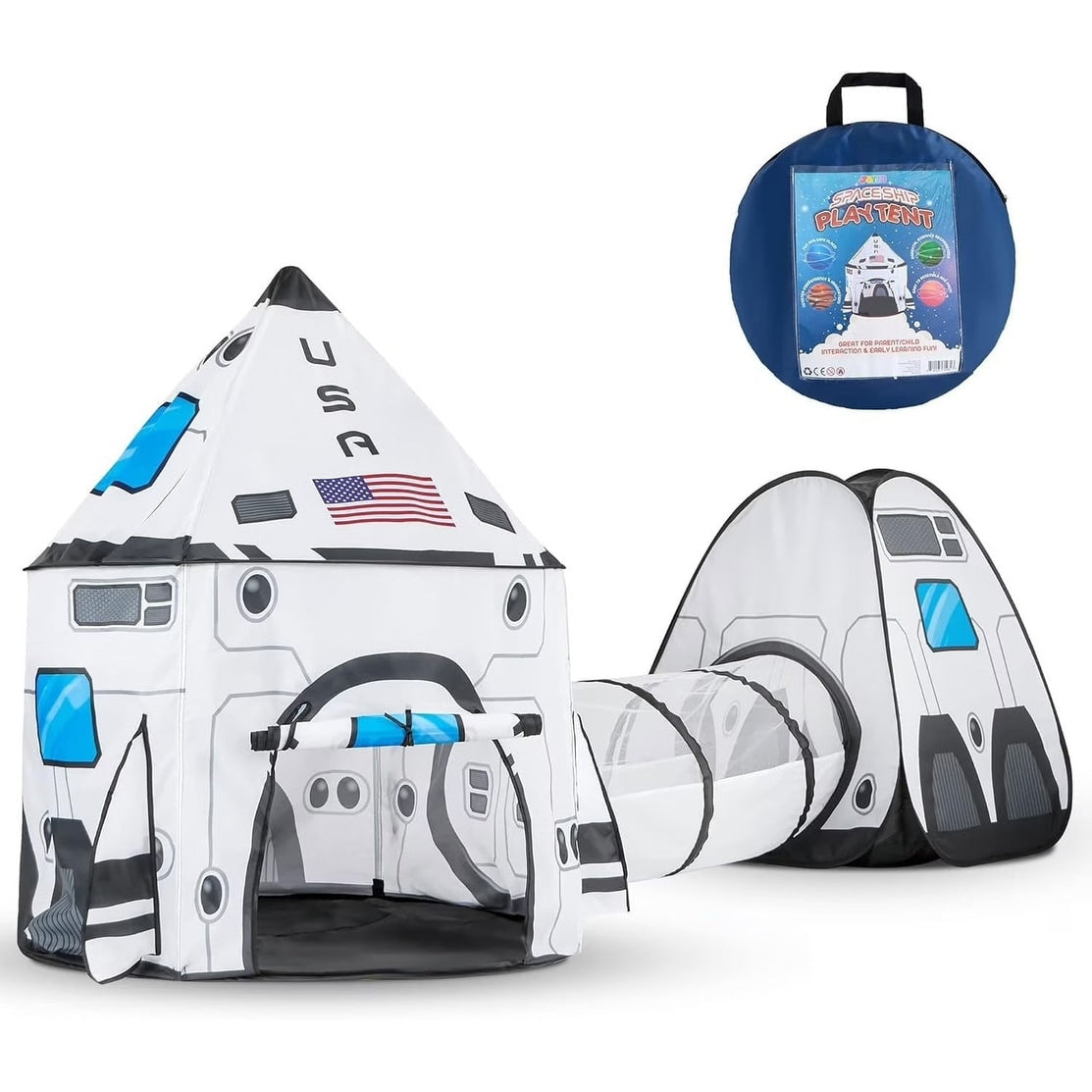 White Rocket Ship Pop Up Play Tent With Tunnel