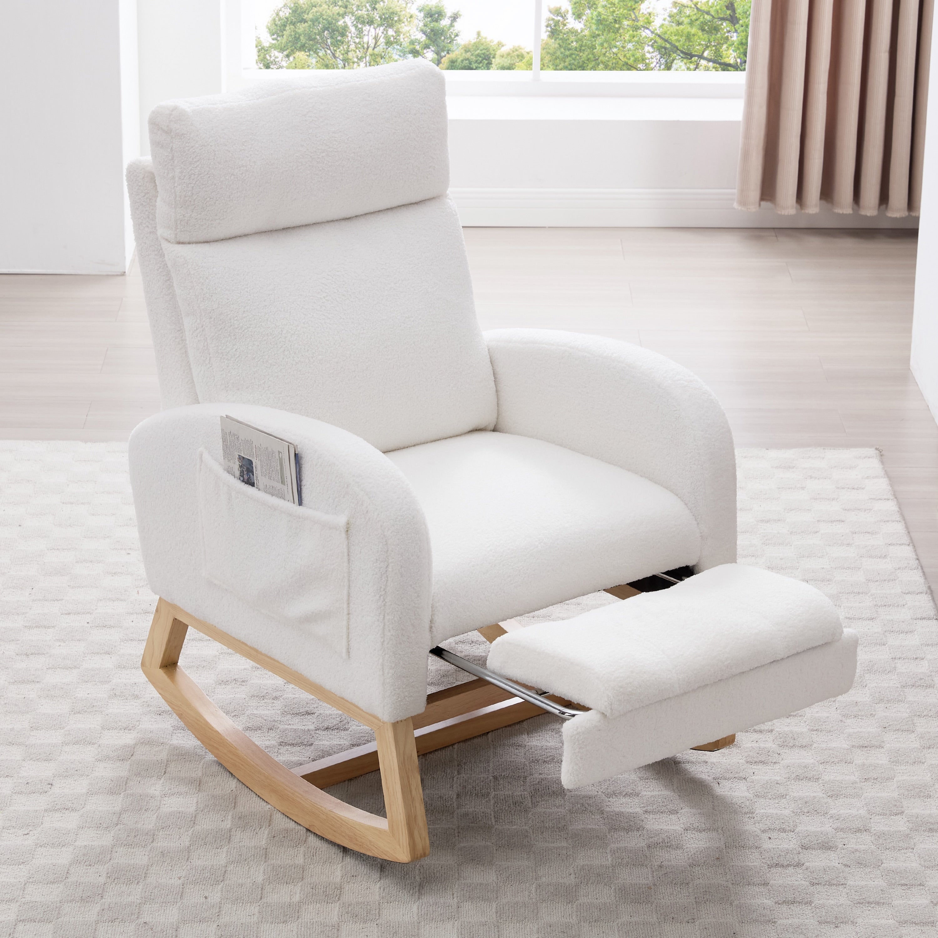 White Rocking Chair Accent Chair Office Chair With Adjustable Footstool Rustic Arm Chair Padded Chair