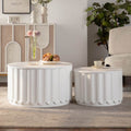 White Round Storage Table Set With Lift Off Lid Nesting Design Elegant Curved Edge Shape For Cozy Living Room Styling