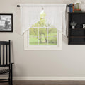 Vhc Farmhouse Solid Color White Cotton Ruched Ruffled Sheer Petticoat Prairie Kitchen Swag Curtain Pair With Rod Pocket