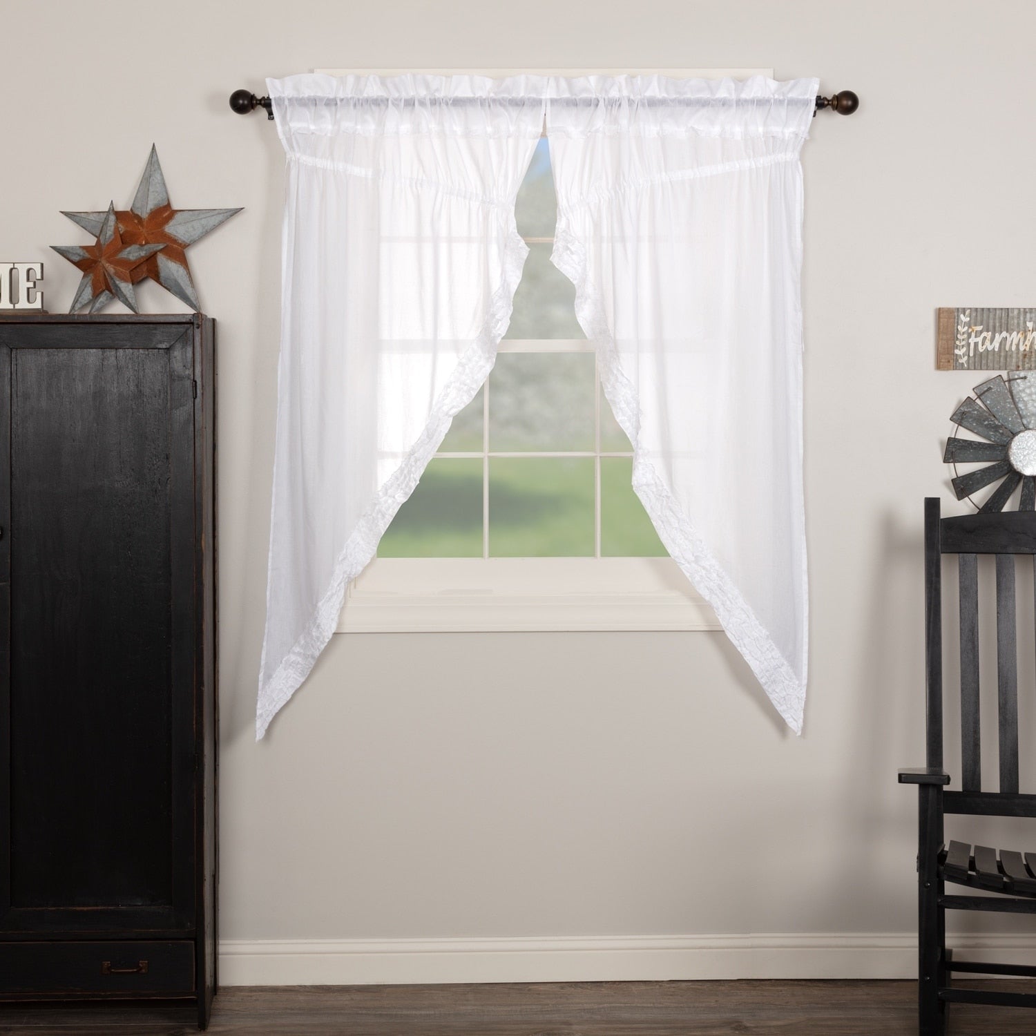 White Ruffled Sheer Prairie Short Panel Set 2 63X36X18 Prairie Panel 63X36