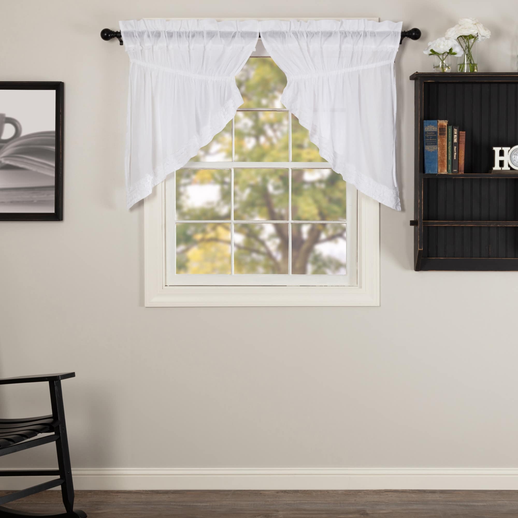 White Ruffled Sheer Prairie Swag Set 36 X 36