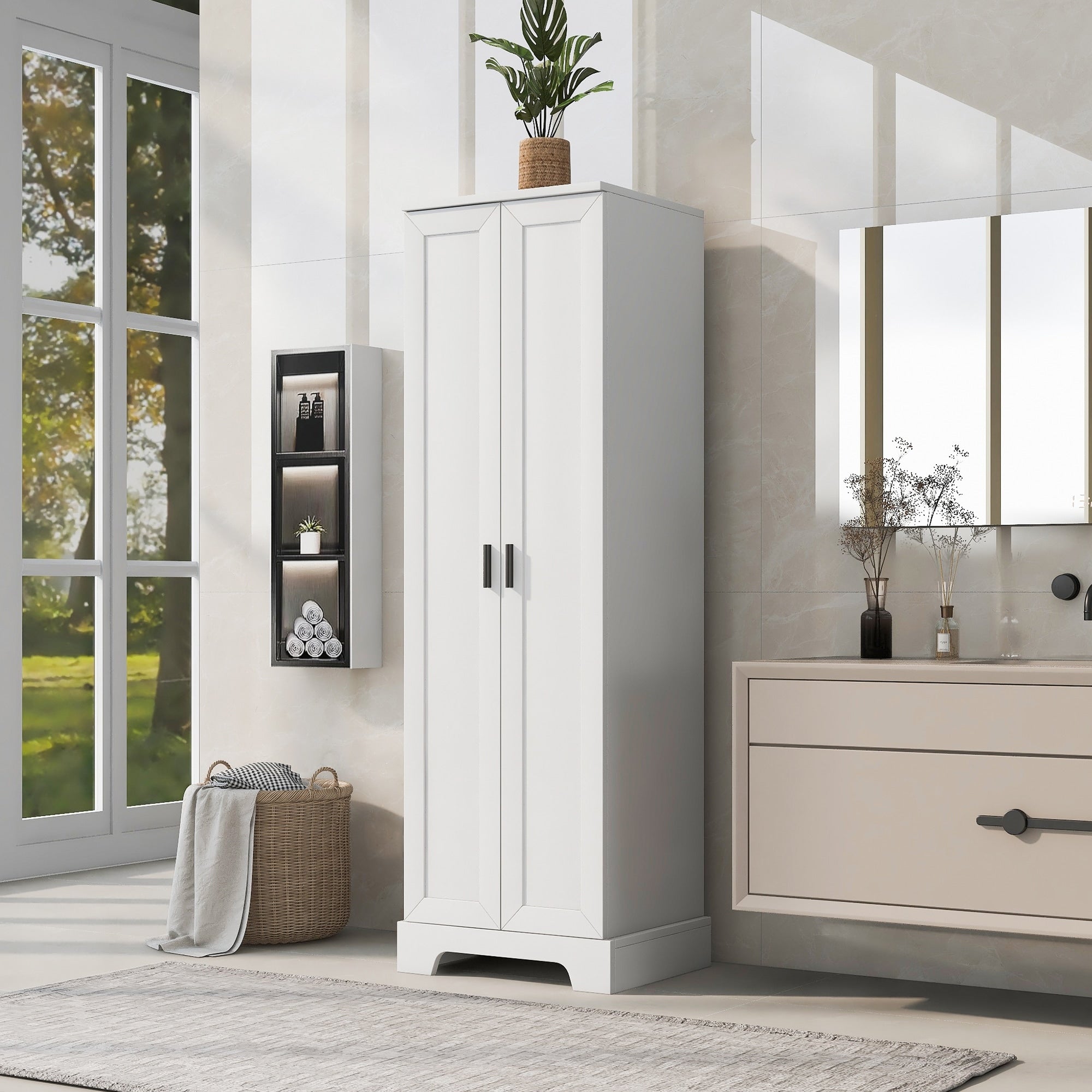 White Rustic Floor Cabinet Storage Cabinet With 2 Doors Medicine Cabinet Bathroom Cabinet With Adjustable Shelf