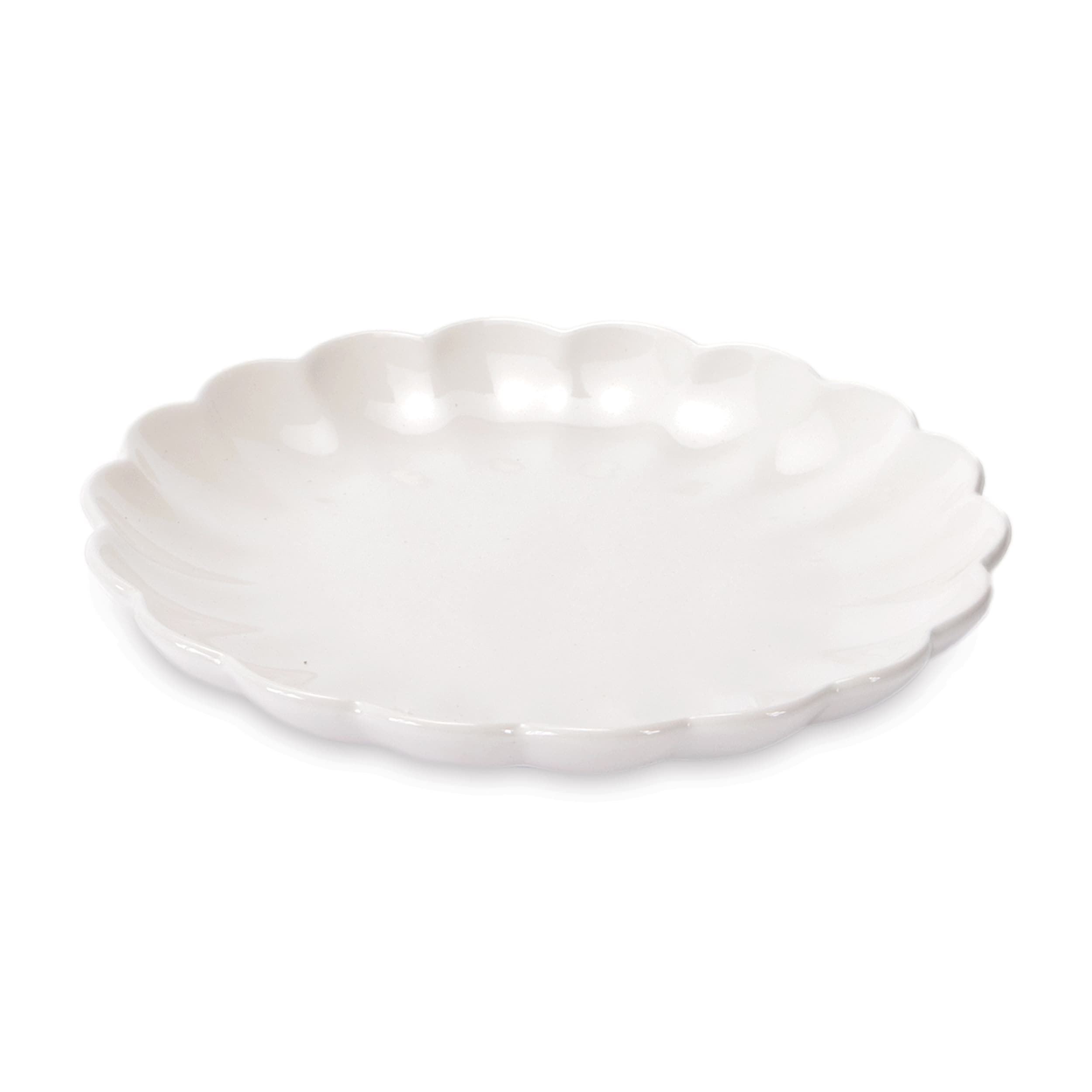 White Scalloped Stoneware Dessert Plate Set Of 4