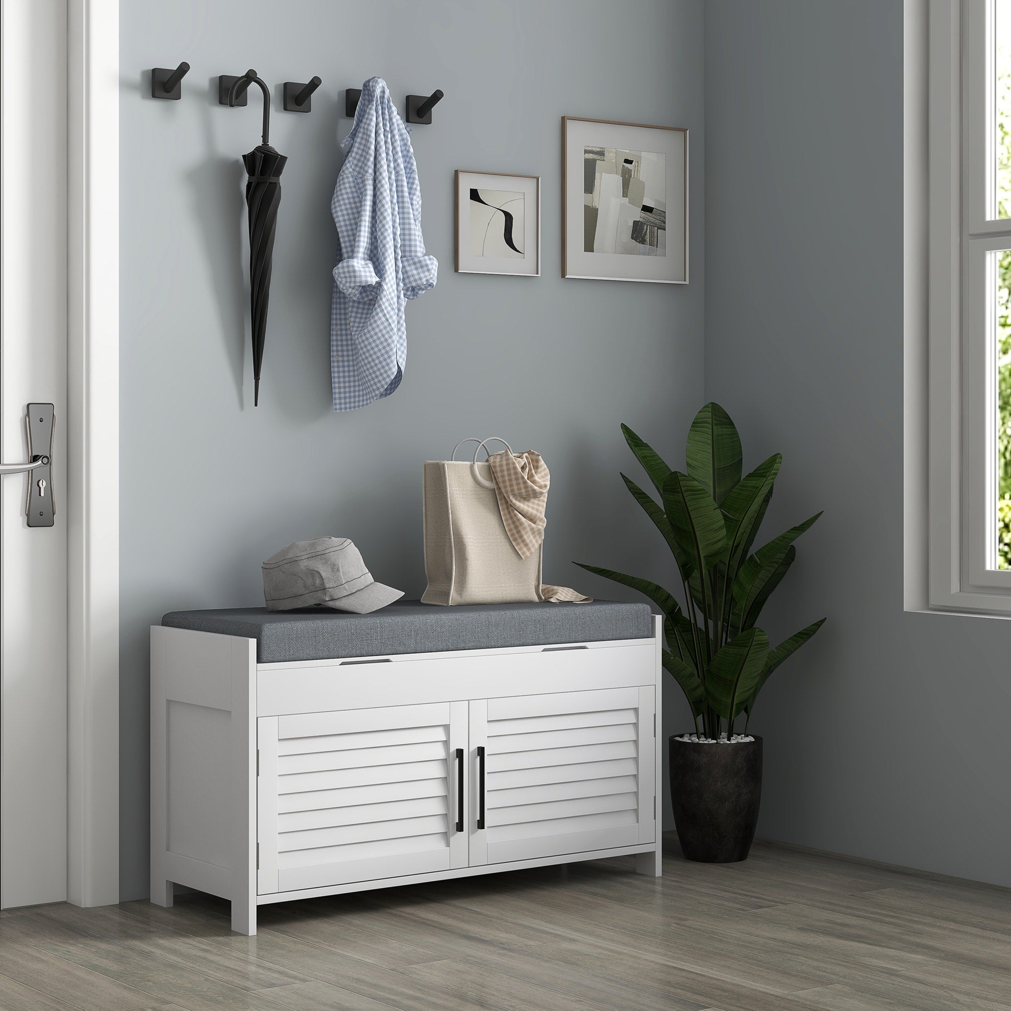 White Shoe Bench Storage Bench Entryway Bench With Padded Seat Hallway Bench Indoor Bench Corridor Bench
