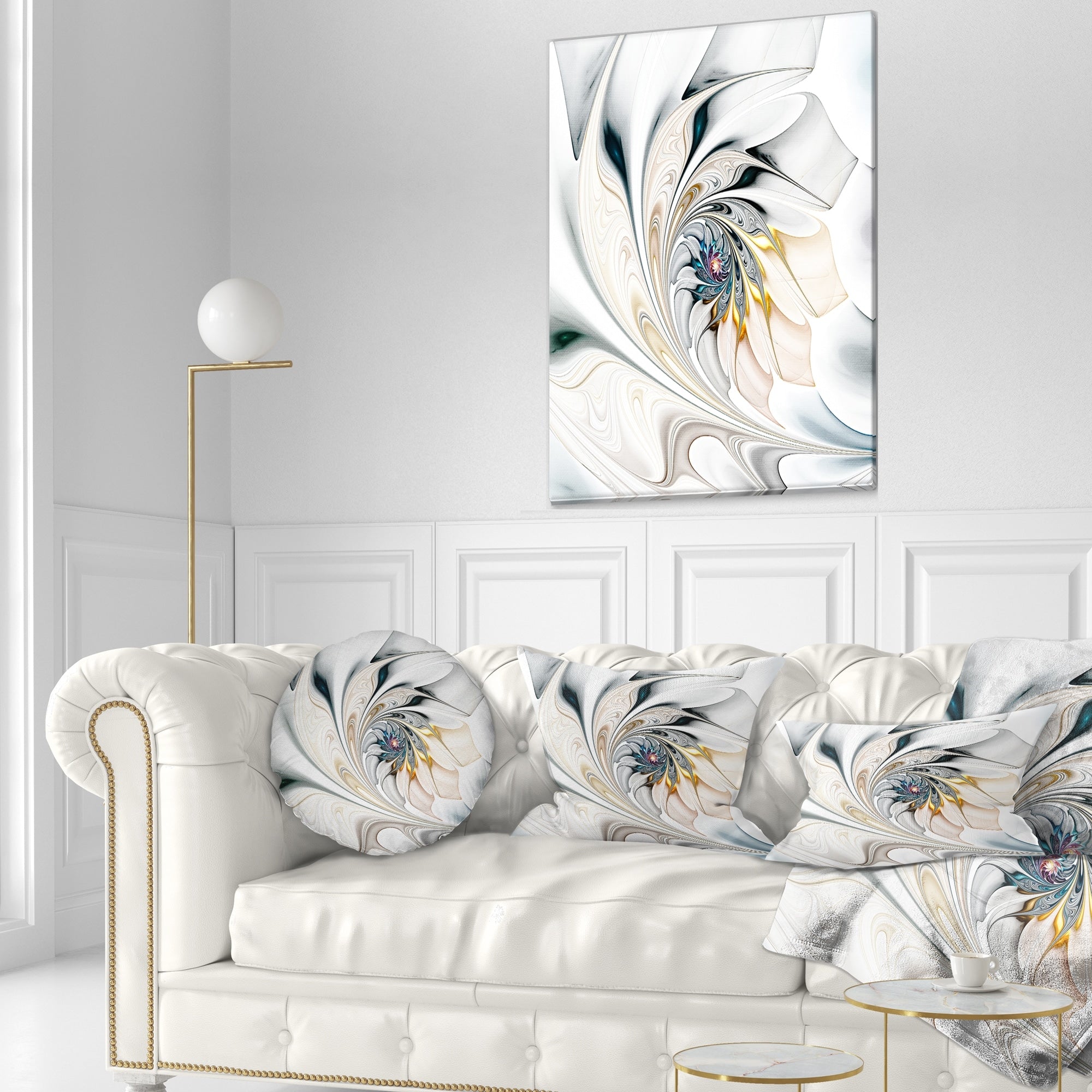 White Stained Glass Floral Art Large Floral Wall Art Canvas