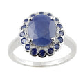 Pinctore White Sterling Silver Natural Indian Blue Sapphire And Diamond Classic Ring