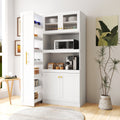 White Storage Cabinet Bookcase With Shelves Pantry Cabinet Kitchen Cabinet Cupboard Credenza With 4 Doors