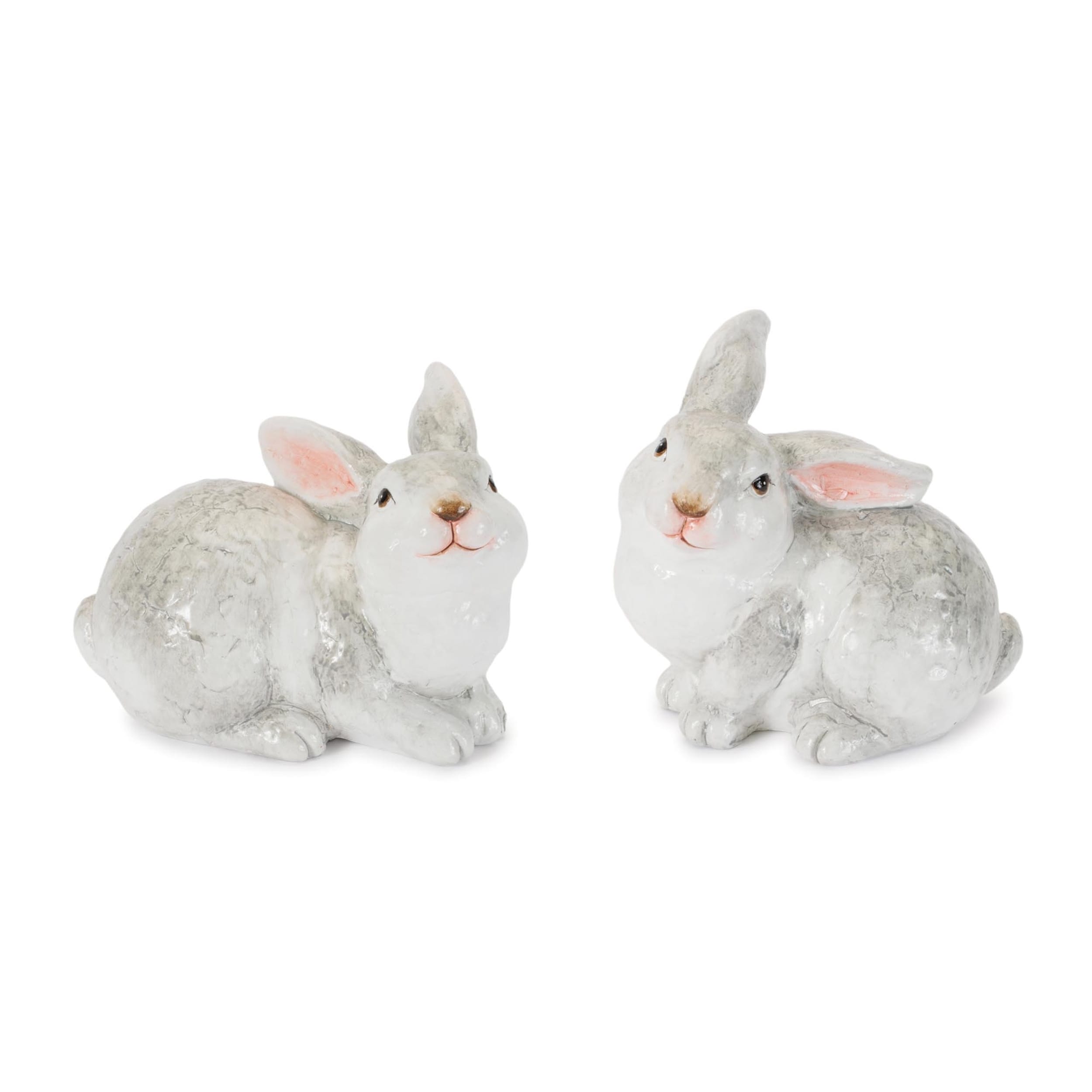 White Terra Cotta Rabbit Set Of 2