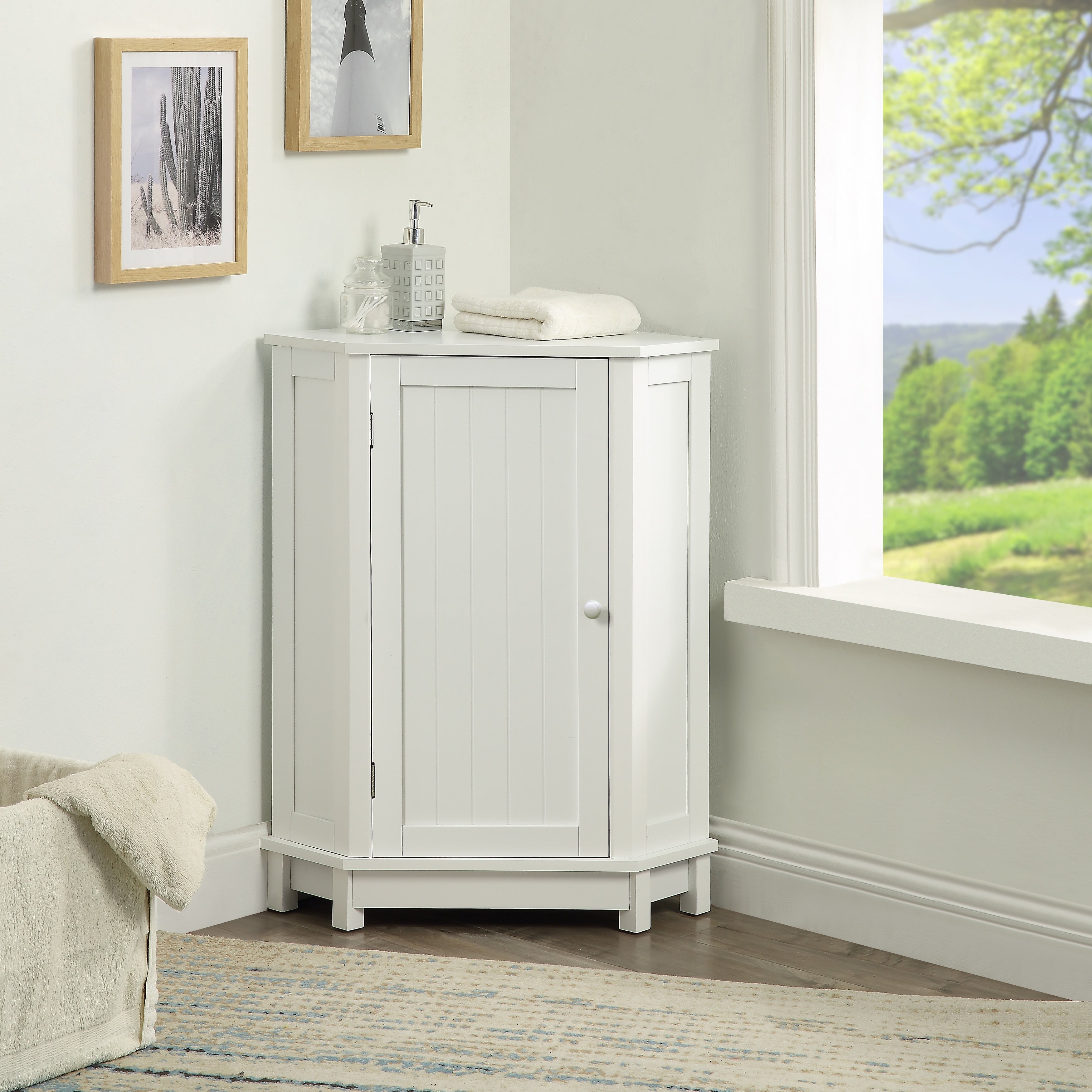 White Triangle Corner Cabinet Storage Cabinet With Adjustable Shelves Simple Skin Care Cabinet For Bathroom Entryway