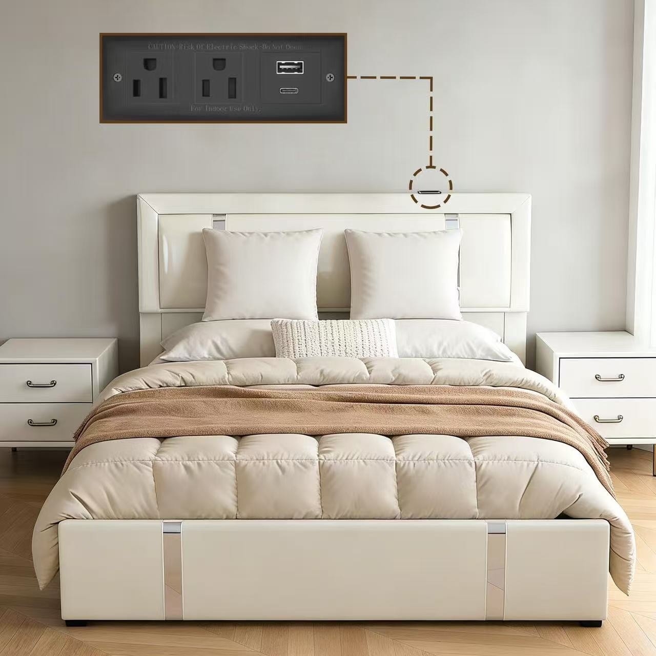 White Upholstered Full Lift Up Storage Bed Frame With Led Lights Headboard