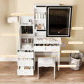 White Vanity Desk Set With Sliding Led Lighted Mirror Makeup Dressing Table With Padded Stool