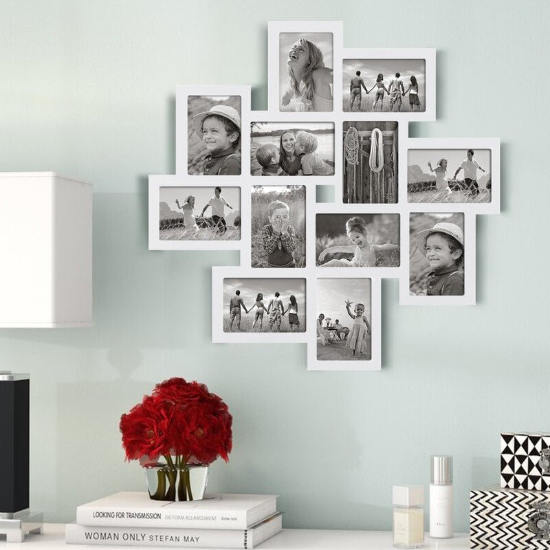 White Wall Collage Frame With Twelve 4X6 Inch Openings