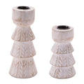 White Washed Wood Taper Candle Holder Set Of 2