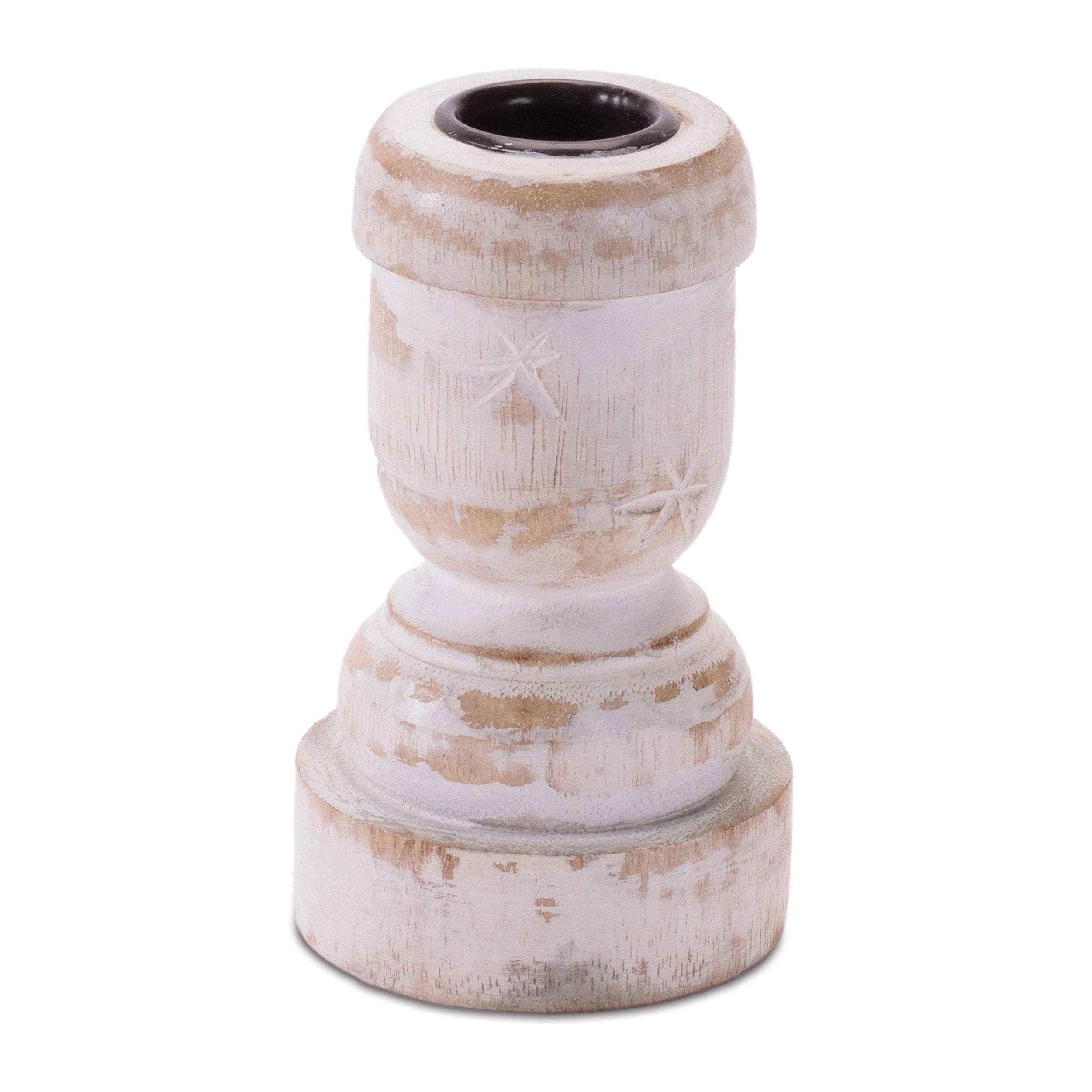 White Washed Wood Taper Candle Holder Set Of 2