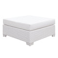 White Wicker Square Ottoman With Padded Seat Cushion