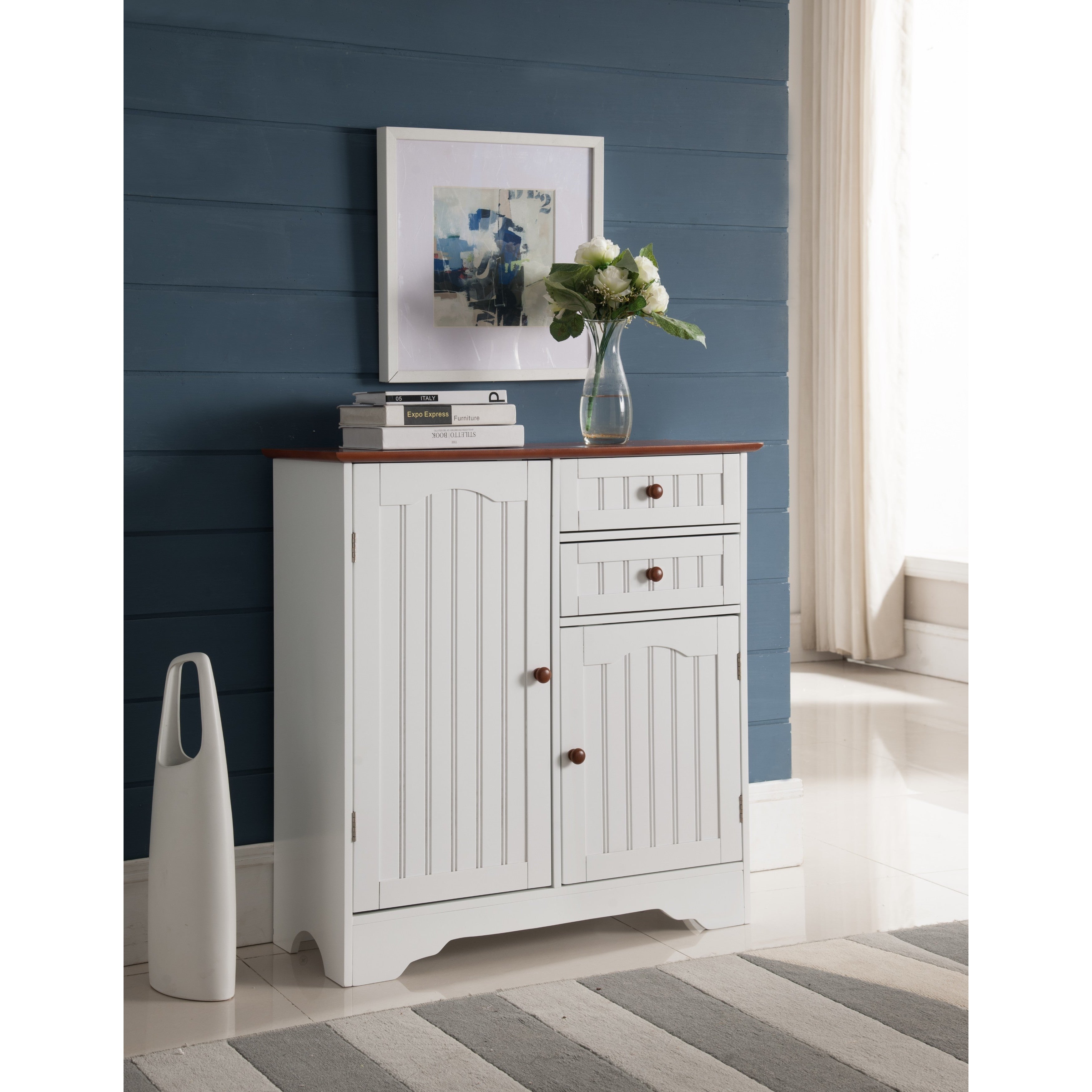 K And B Furniture Co White Wood Kitchen Storage Cabinet