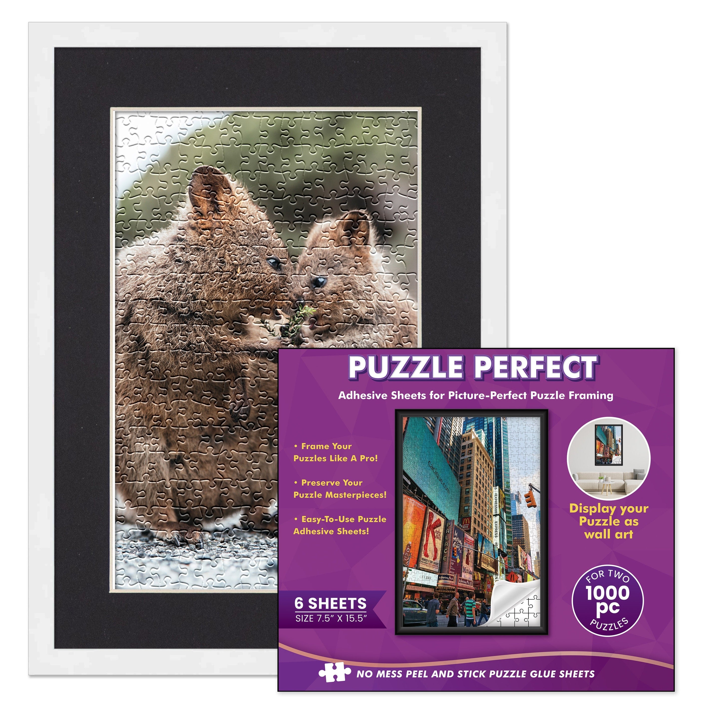 White Wood Puzzle Frame Kit With Glue Sheets Black Mat Backing Uv Acrylic Available In 20 Popular Sizes