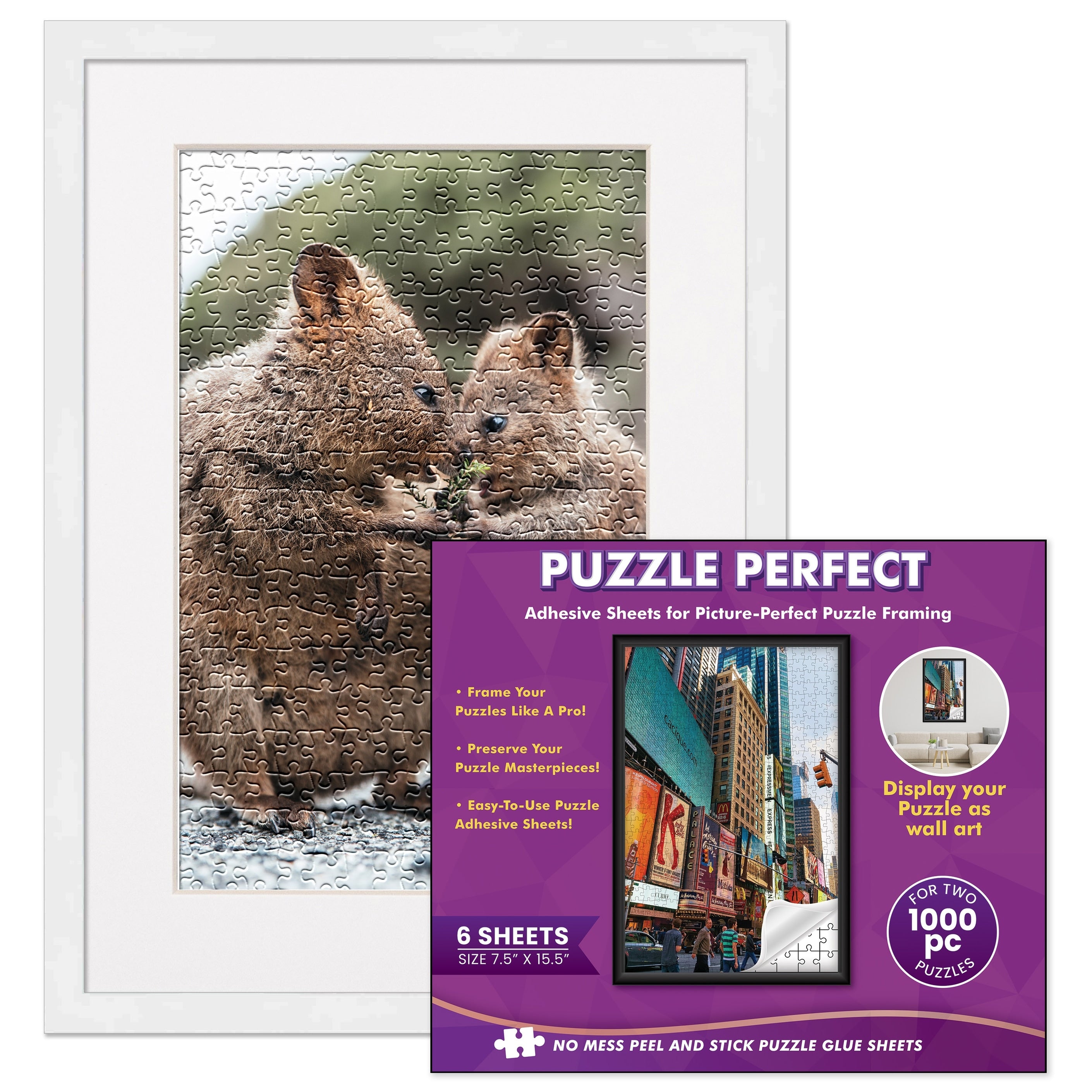 White Wood Puzzle Frame Kit With Glue Sheets White Mat Backing Uv Acrylic Available In 20 Popular Sizes