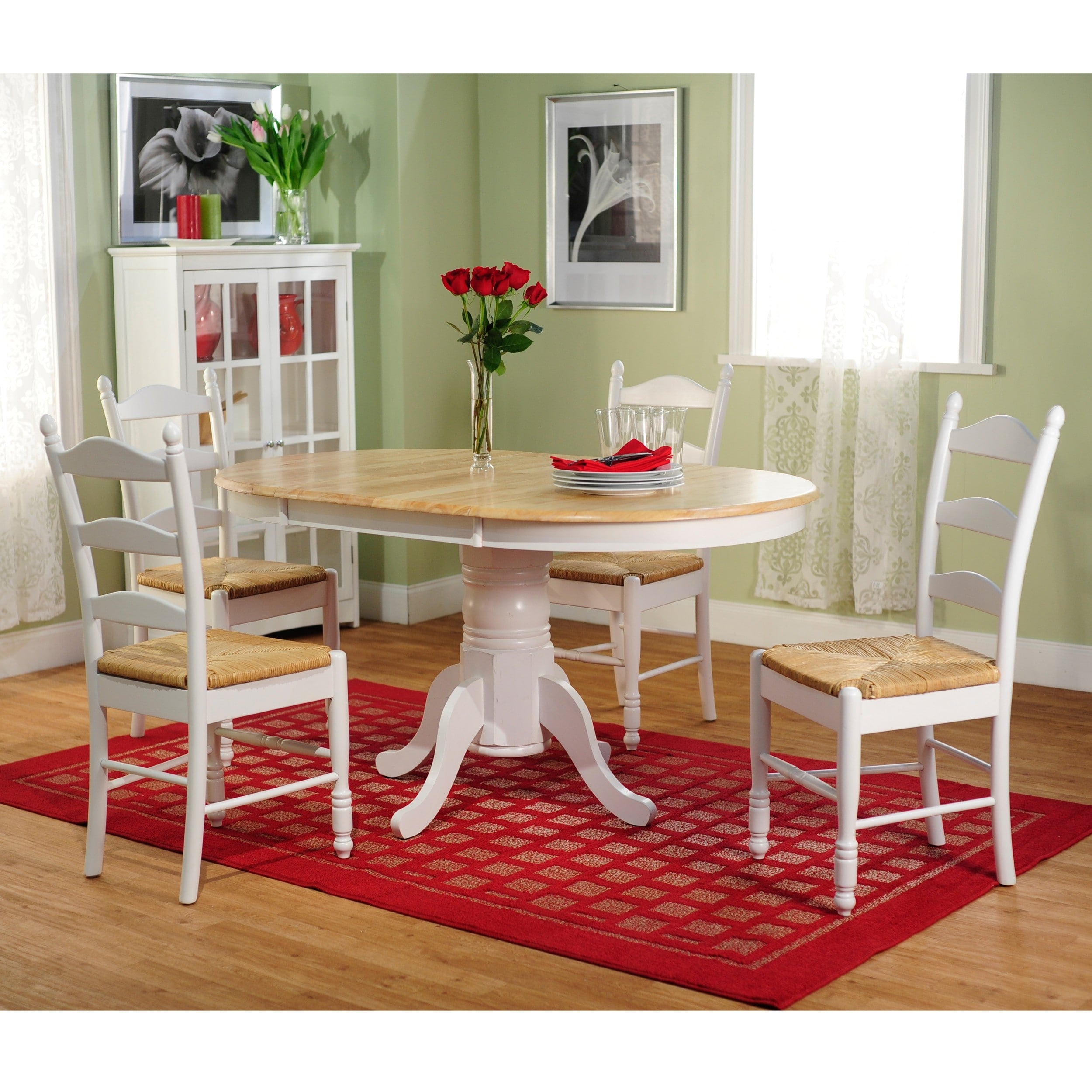 Simple Living White Wood And Rush 5 Piece Ladderback Dining Set