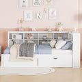 White Wooden Full Size Daybed With 2 Drawers Storage Shelf