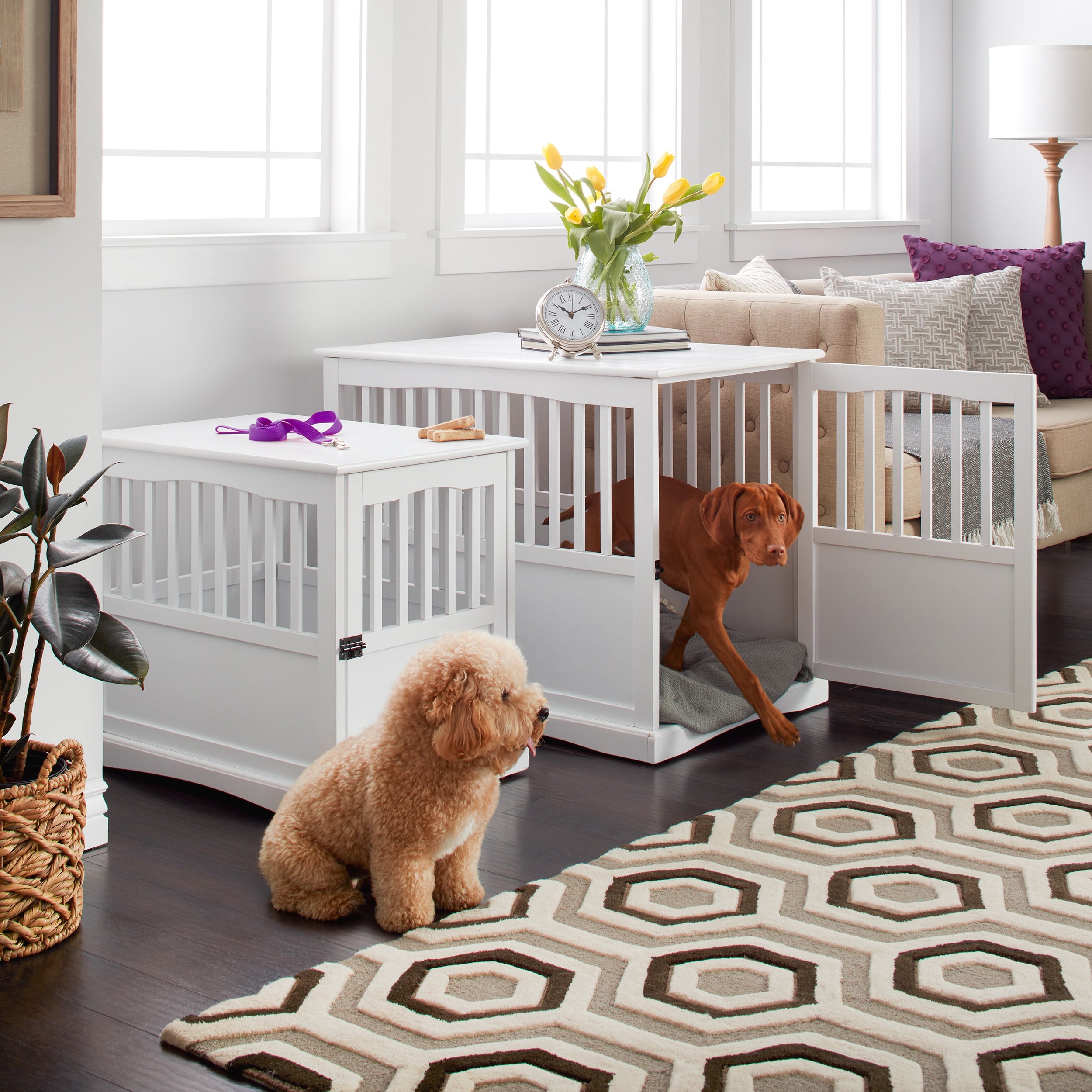 White Wooden Pet Crate End Table