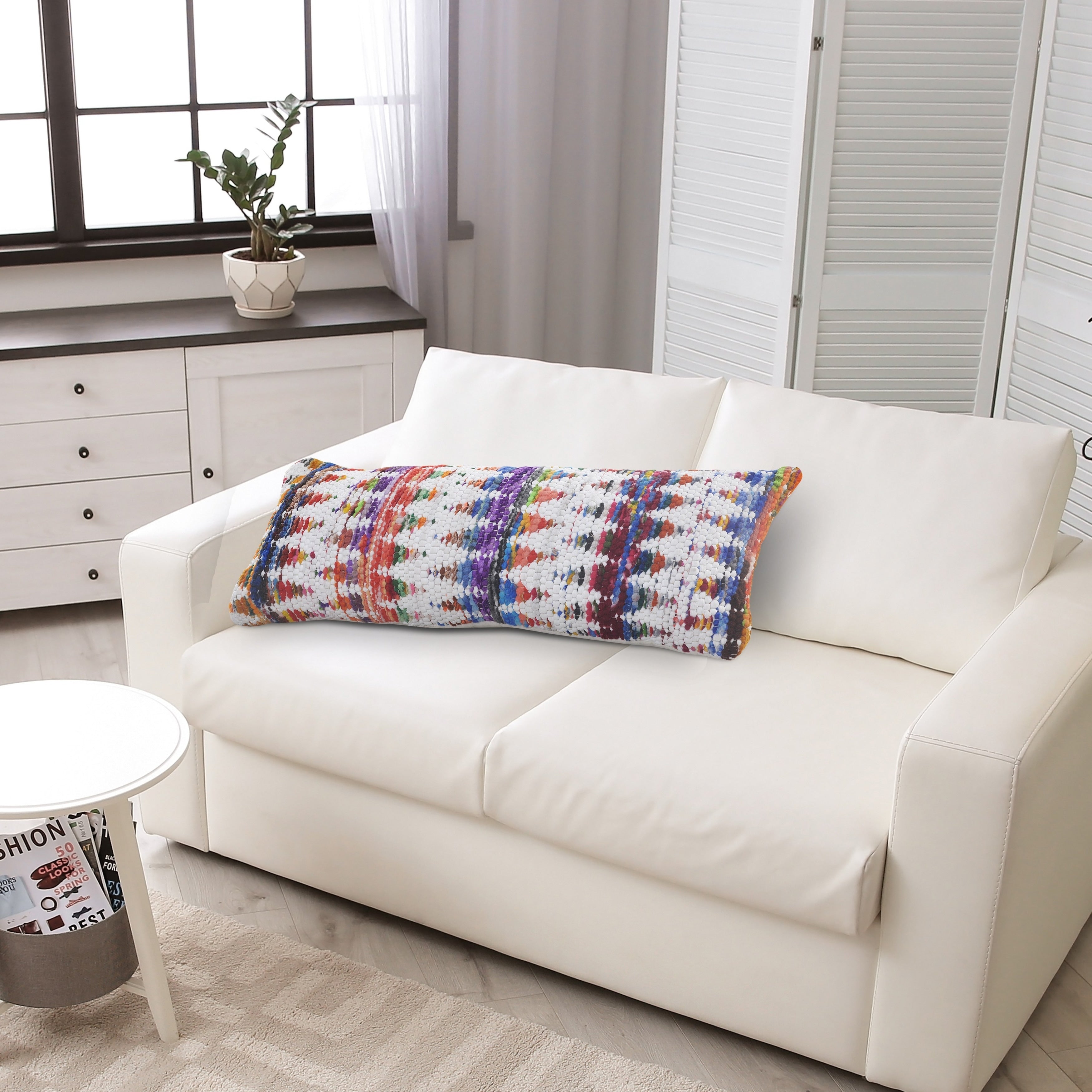 White And Multicolored Chindi Chevron Throw Pillow