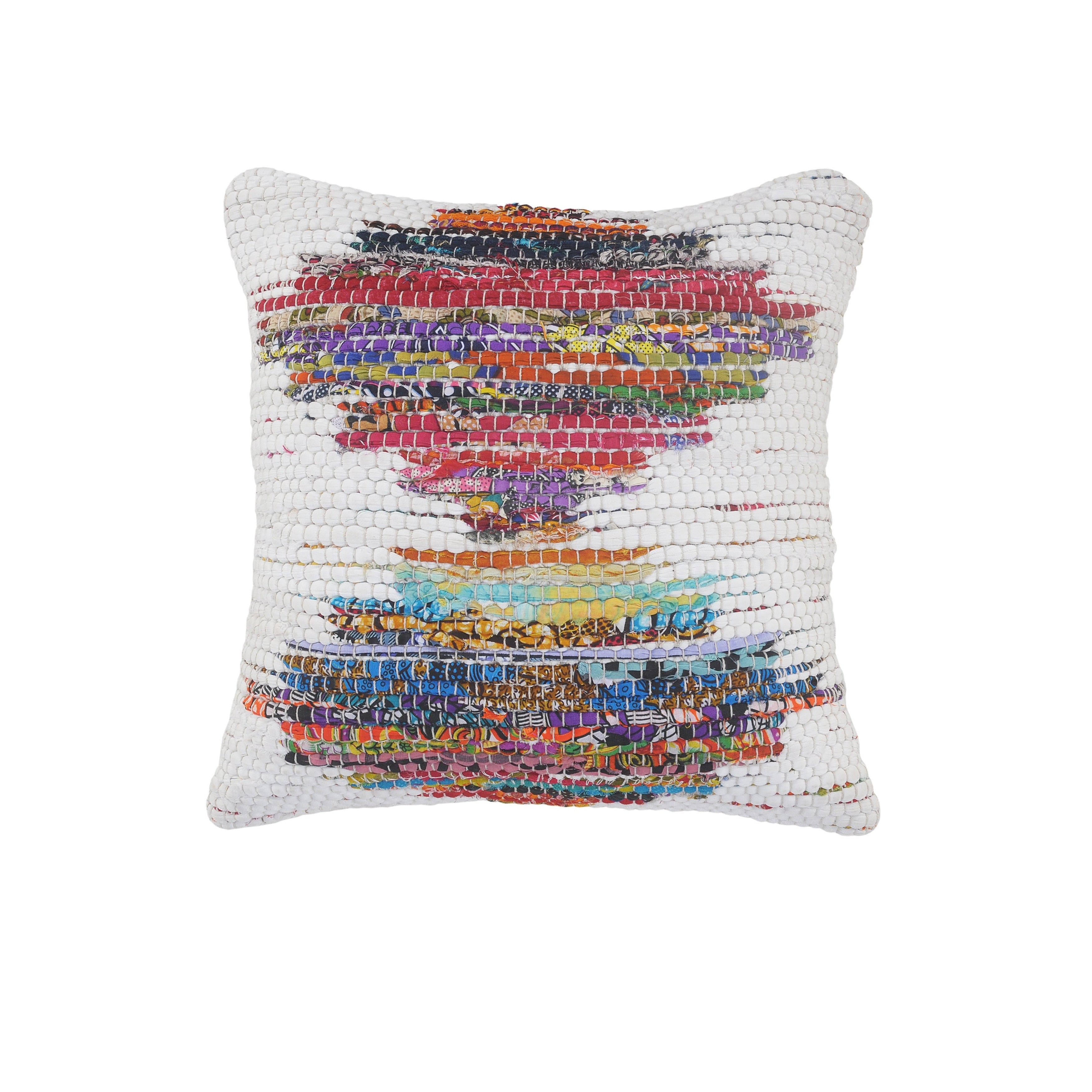 White And Multicolored Chindi Geometric Throw Pillow