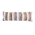 White And Multicolored Chindi With Natural Jute Striped Throw Pillow