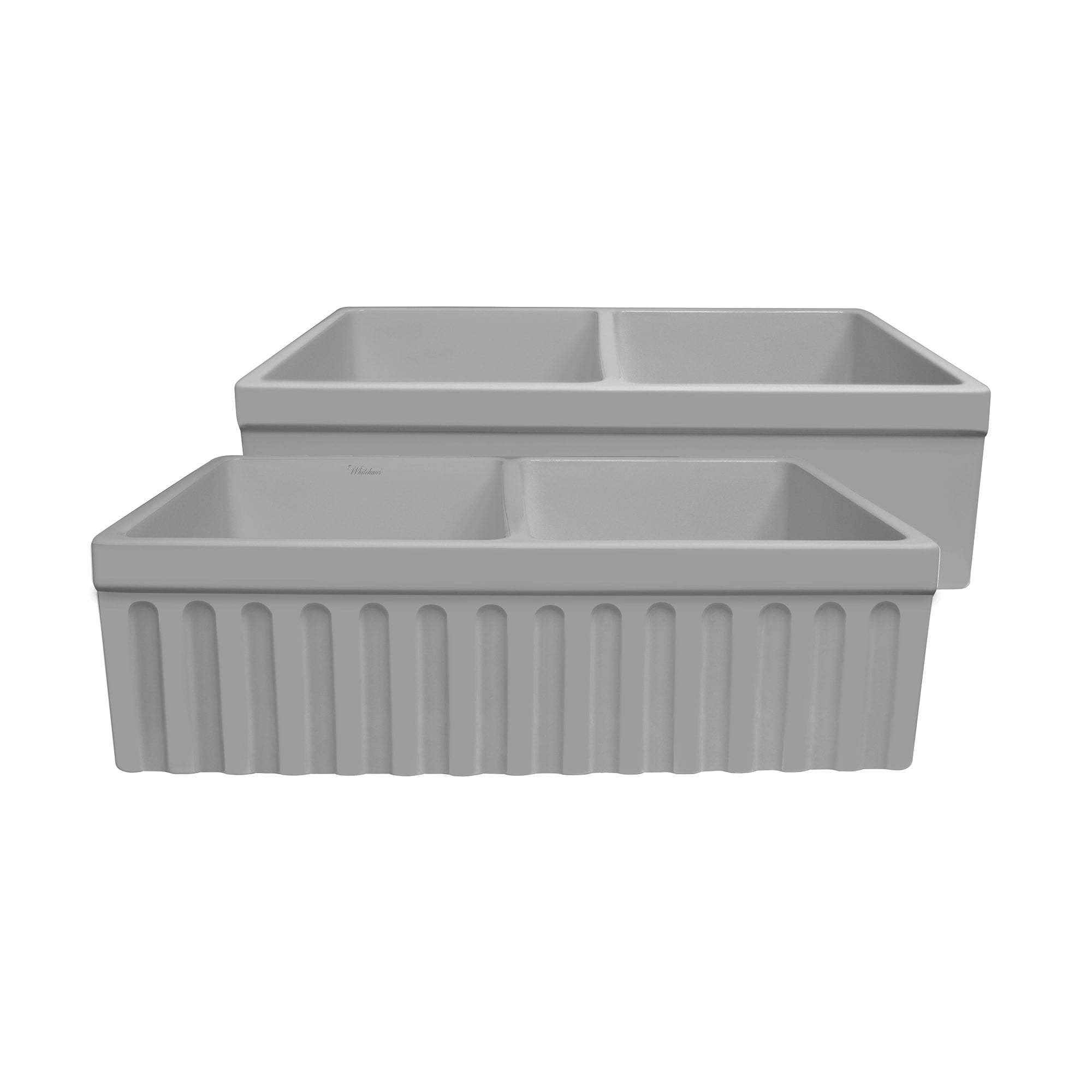 Whitehaus Collection Farmhaus Quatro Alcove Reversible Matte Double Bowl Fireclay Kitchen Sink