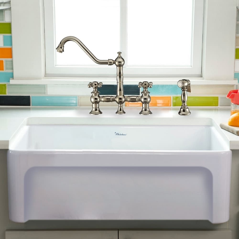 Whitehaus Collection Fireclay 30 Sink With Elegant Beveled Front Apron On One Side And Decorative 2 Lip Plain On Opposite Side