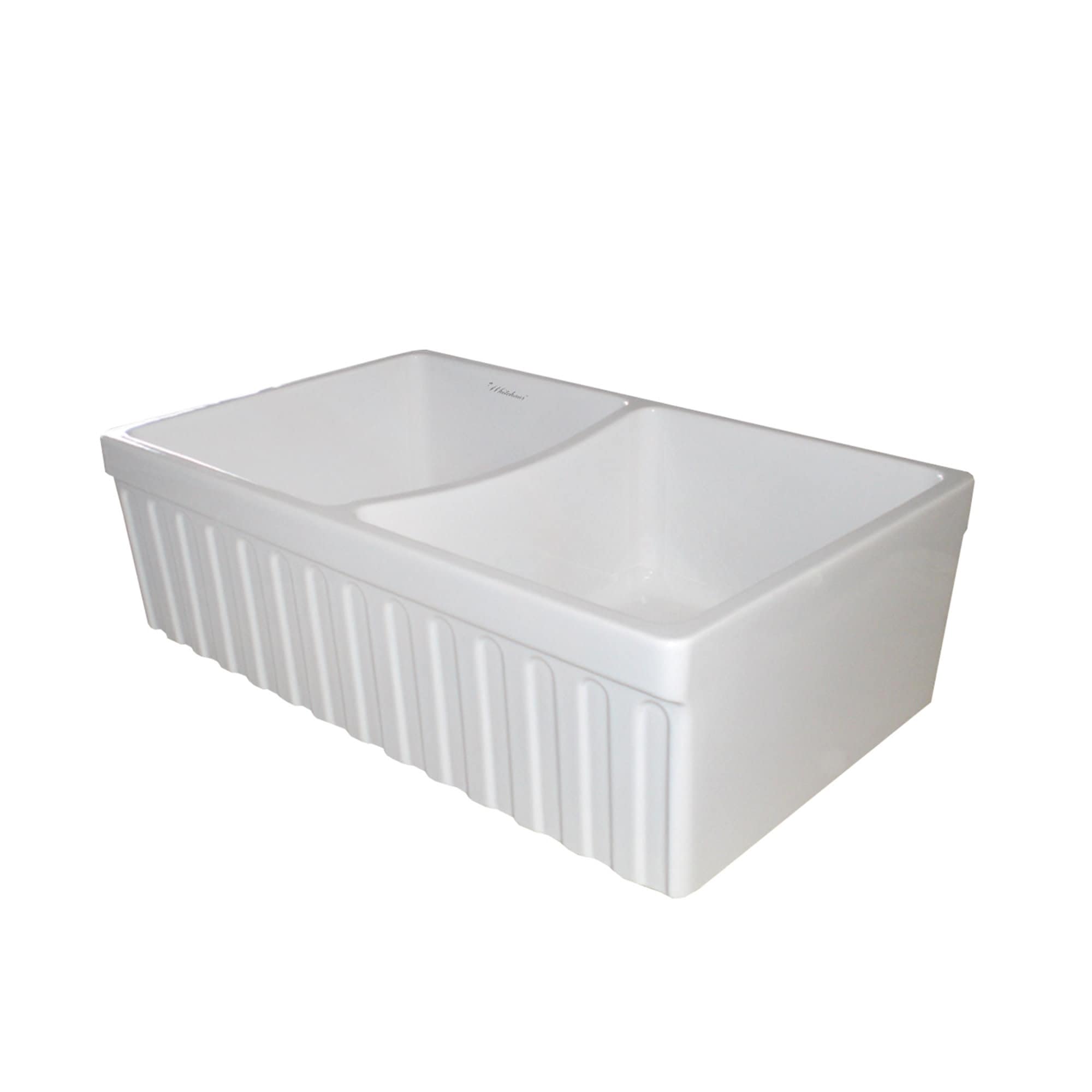 Whitehaus Whqdb332 33 Quatro Alcove Reversible Double Basin Fireclay Farm House Sink With Fluted Apron Front