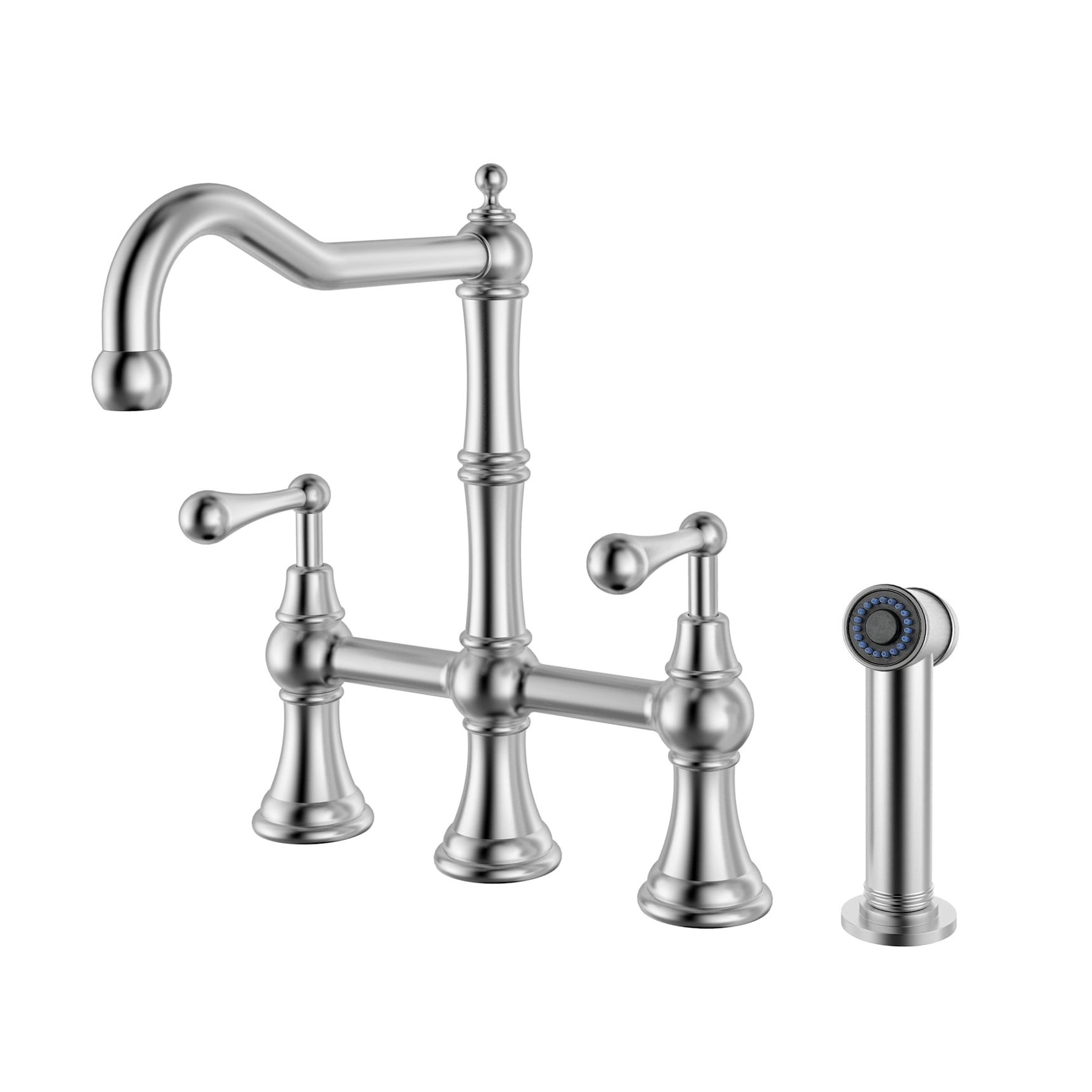 Whitehaus Whsb14007 Sk Waterhaus 1.5 Gpm Bridge Kitchen Faucet With Side Spray Brushed Stainless Steel